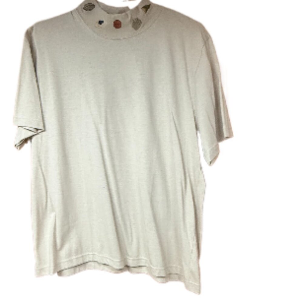 X Christopher & Banks Cream Top with embroidered sports icons.